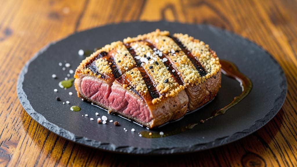 Cornstarch-Steak Crust: Seared Gold and Juicy Pink Hearts
