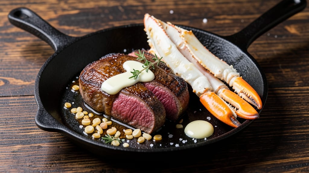 Steak and Crab Legs Recipe: Buttery Garlic Butter Poach With Crispy Sear