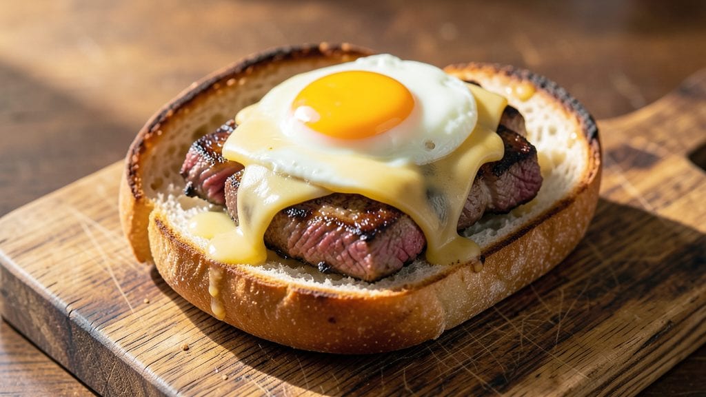 Steak Egg and Cheese Bagel Copycat Recipe: Crispy Toasted Bagel With Runny Yolk Magic